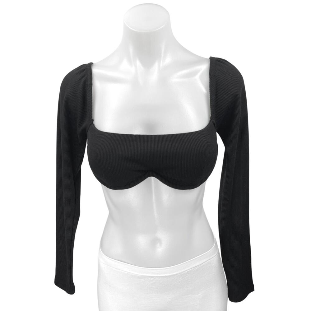 Princess Polly Becca Women's Black Long Sleeve Rib Knit Crop Sweater Top Size 4